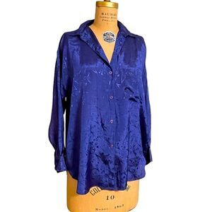 Vintage Blue Rayon Oversized Button Down Shirt - Sport